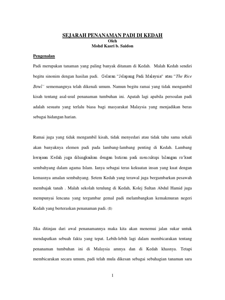 Sejarah Penanaman Padi Di Kedah  PDF