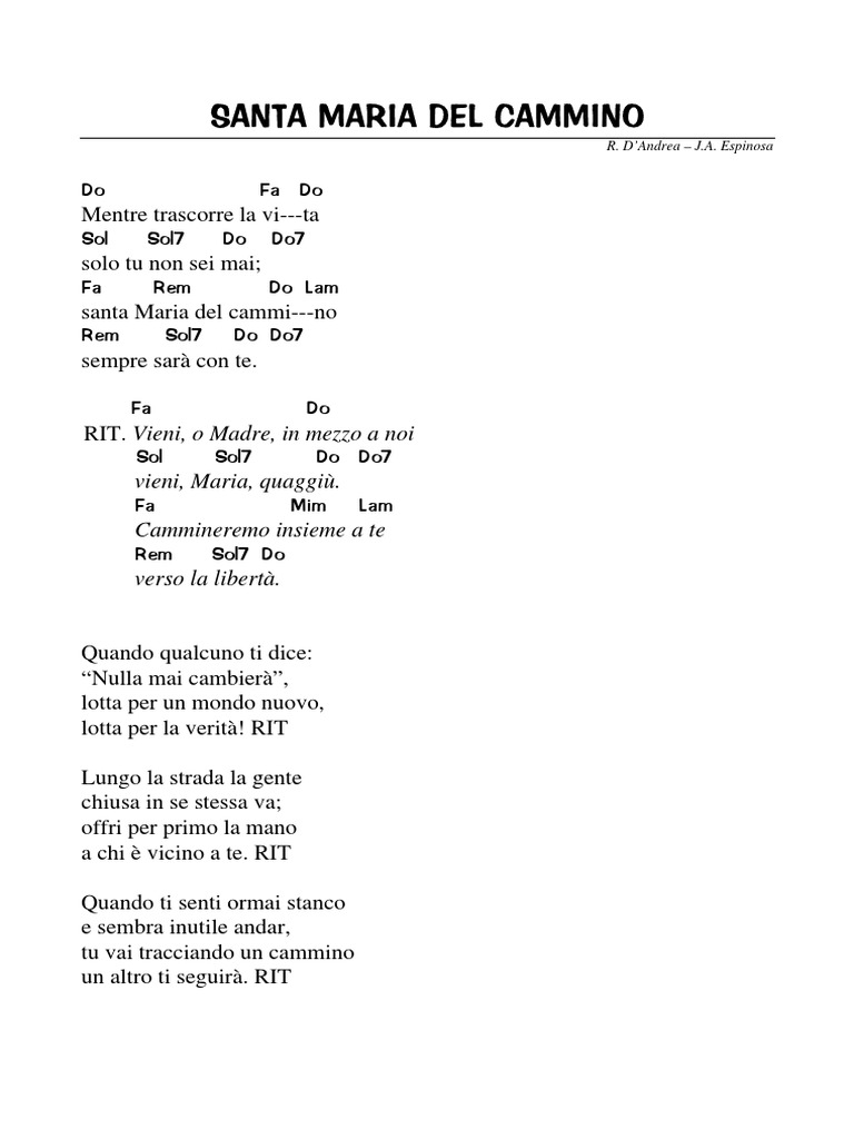 Santa Maria Del Cammino Canto Testo Santa Maria Del Cammino | PDF