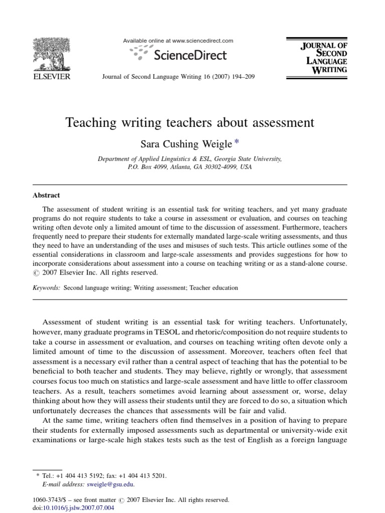 Writing Assessment for Teachers | PDF | Educational Assessment | Rubric ...