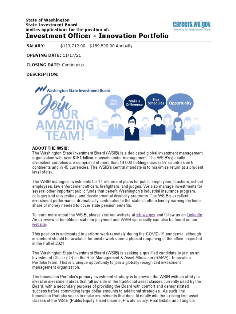 Investment Officer, Innovations Washington State Investment Board