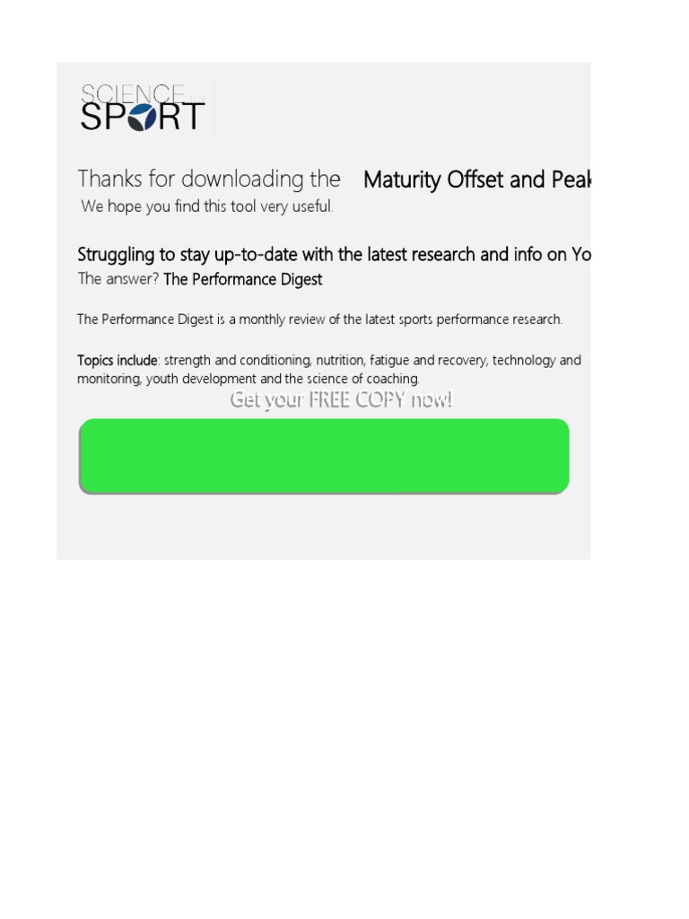Maturity Offset & PHV Calculator Guide | PDF