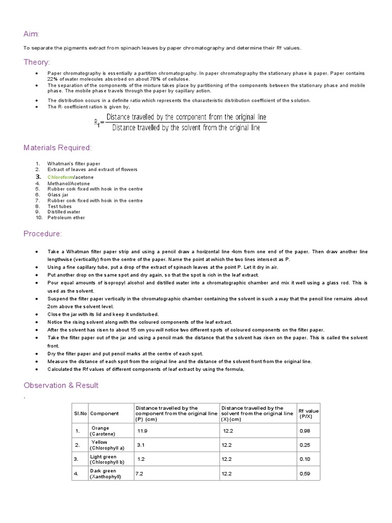 To Separate The Pigments Extract From Spinach Leaves by Paper Chromatography and Determine Their