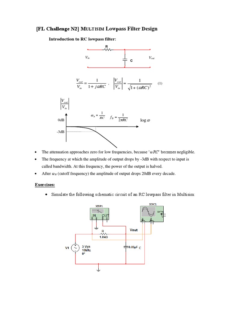 RC Lowpass Filter Design in Multisim | PDF