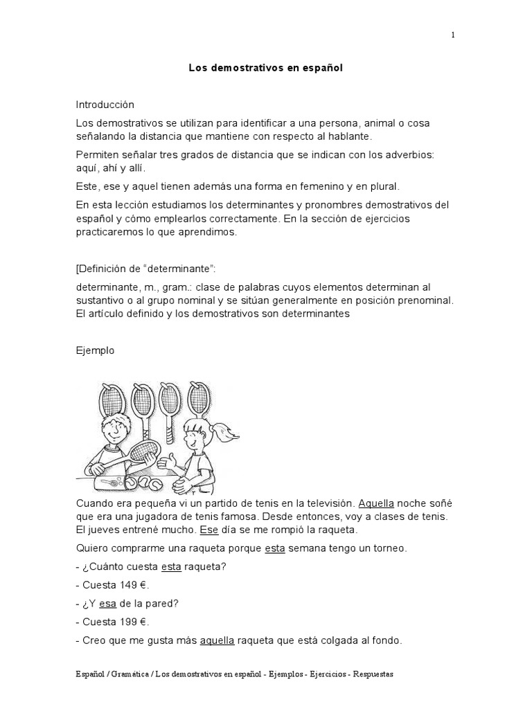 Ejercicios sobre los demostrativos en español | PDF | Ciencia cognitiva ...