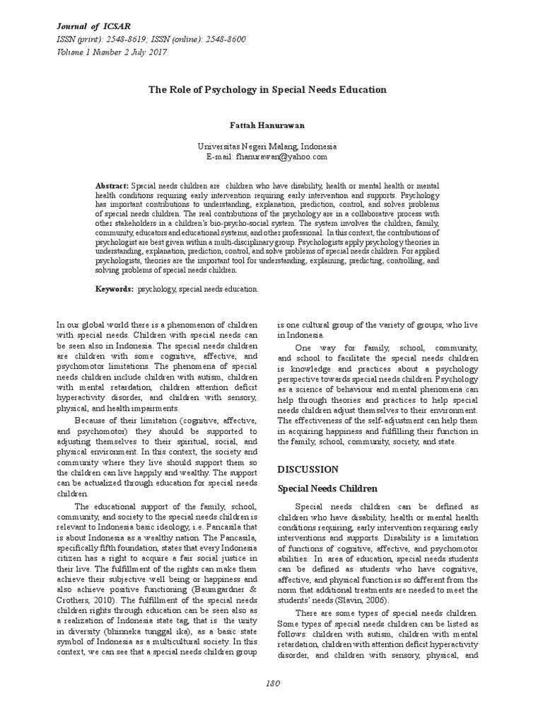 Psychology's Role in Special Needs Education | PDF | Psychology ...