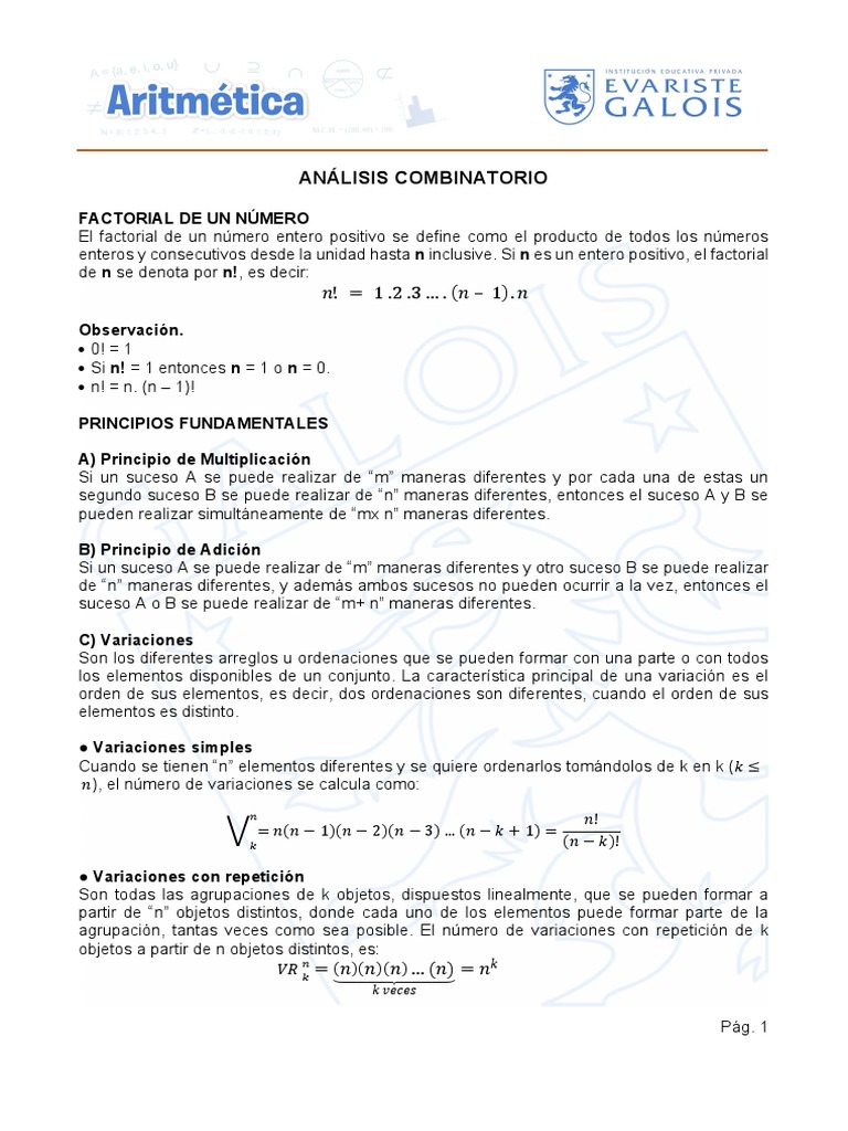 Análisis Combinatorio y Factoriales | PDF | Permutación | Combinatoria