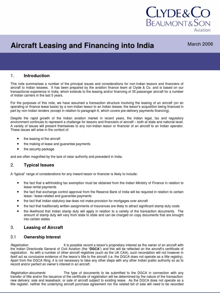 Aircraft Financing Challenges in India | PDF | Security Interest | Lease