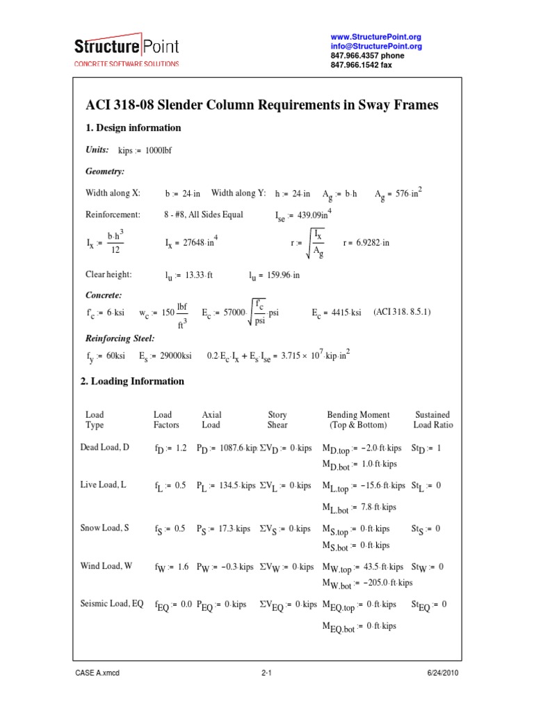 Slender Column Sway Frame ACI 31808 PCA Notes Design Example 112 PDF Beam (Structure)