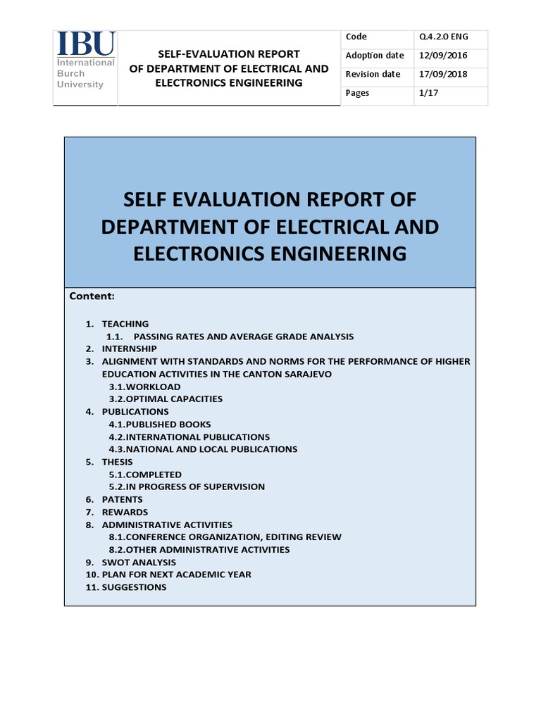 Engineering Dept. Self-Evaluation | PDF | Electrical Engineering ...