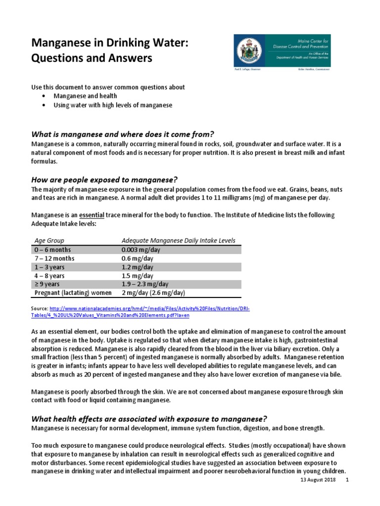 Manganese in Drinking Water Questions and Answers What Is Manganese