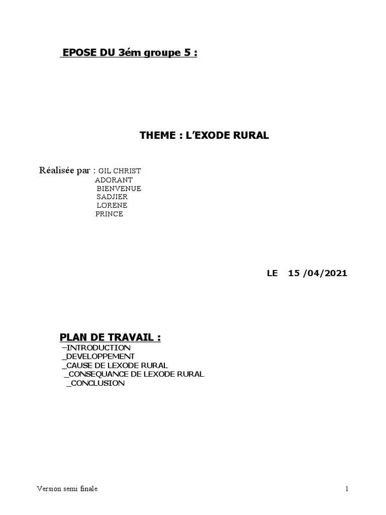 Causes et solutions de l'exode rural | PDF | Migration humaine ...