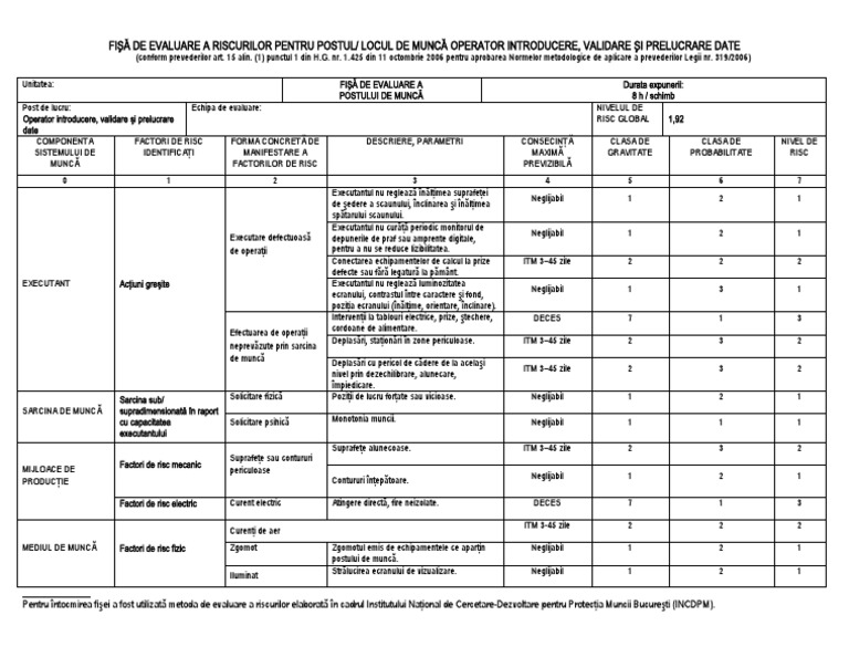 Fisa de Evaluare Riscuri - Operator Introducere Date | PDF