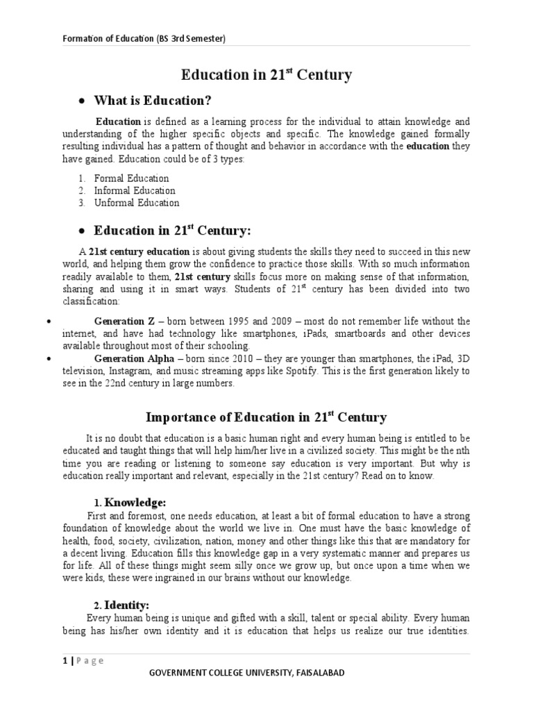 Education in 21st Century | PDF | Learning | Teachers