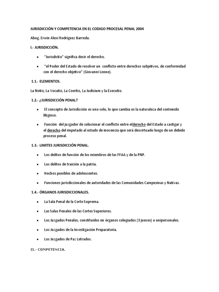 Jurisdicción y Competencia en El Codigo Procesal Penal | PDF ...