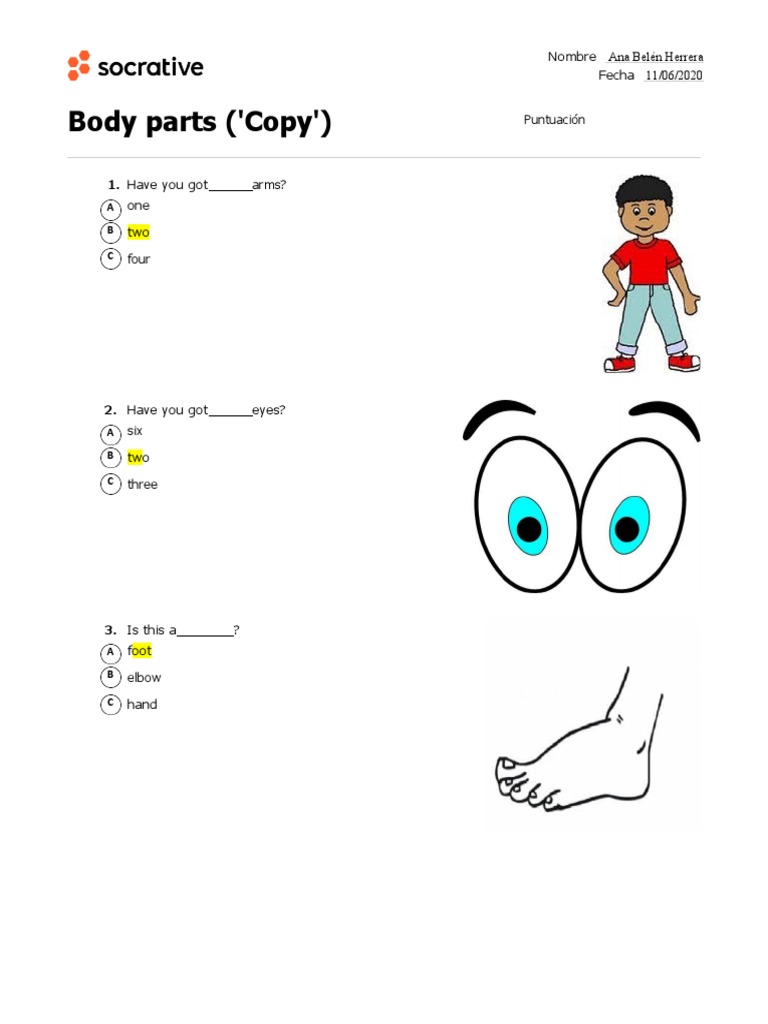 Quiz - Body Parts ('Copy') | PDF