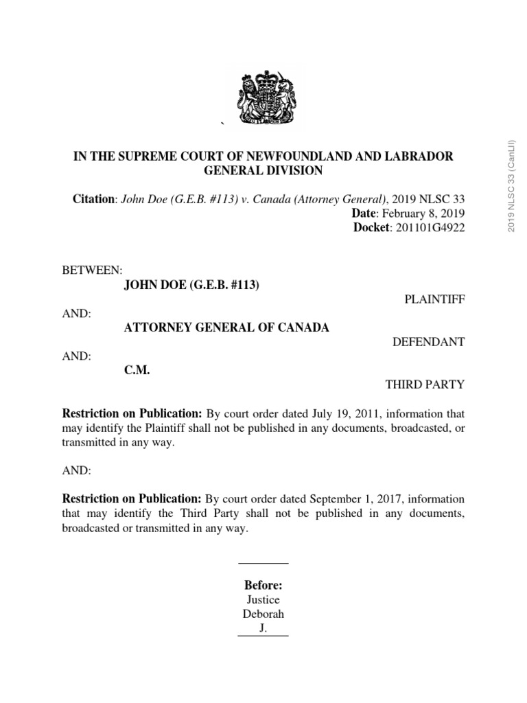 John Doe v. Canada: Abuse Case Summary | PDF | Witness | Burden Of ...