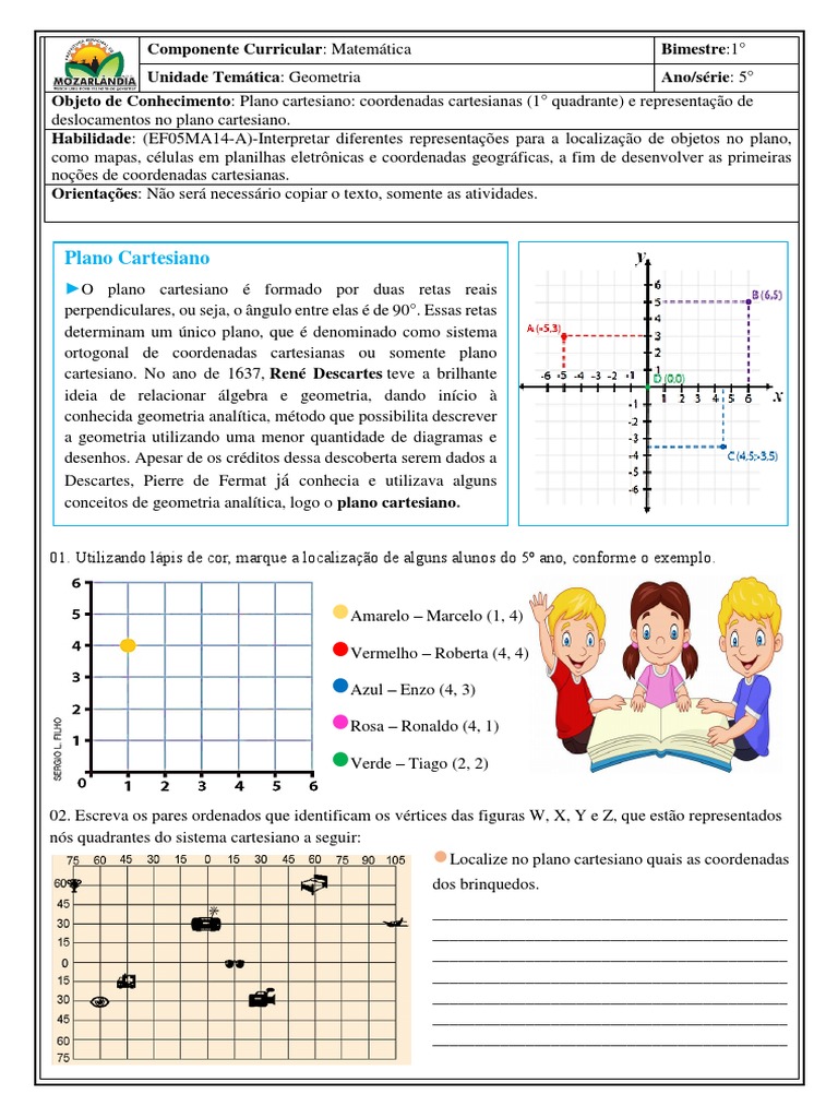 Coordenadas cartesianas e representação de objetos no plano cartesiano ...