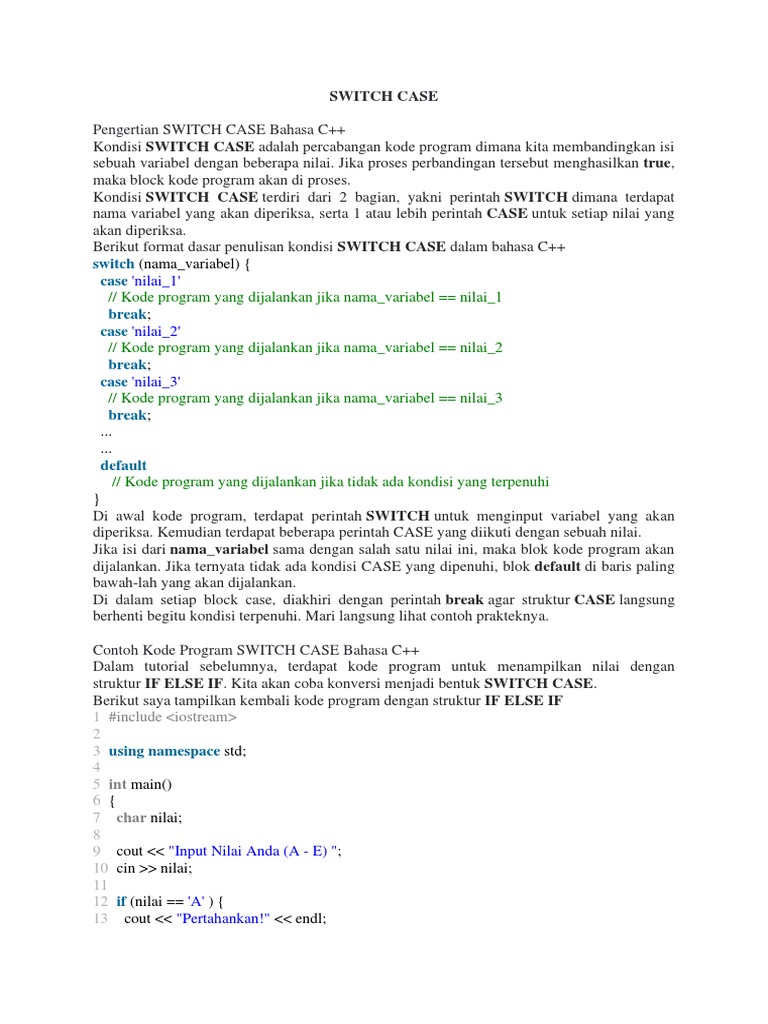 Struktur dan Contoh Switch Case C++ | PDF | Komputer | Teknologi & Rekayasa