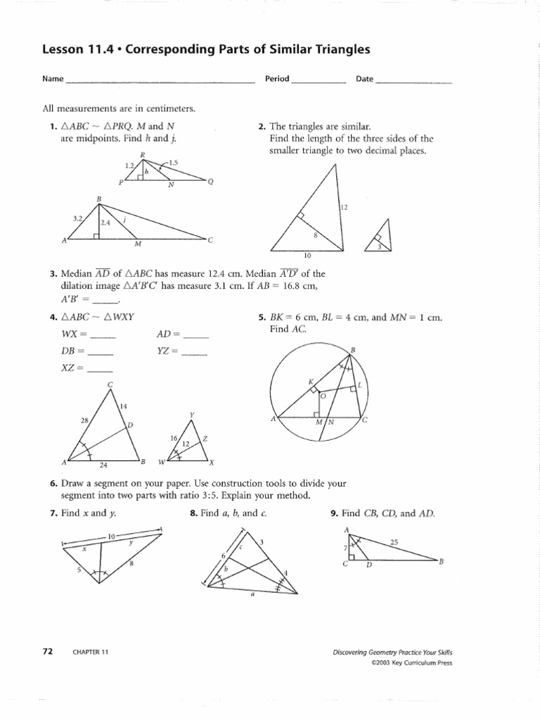 Section 11 4 11 6 Worksheet Triangle Elementary Geometry