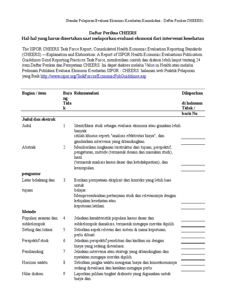 Daftar Periksa Standar CHEERS Kesehatan | PDF | Bisnis