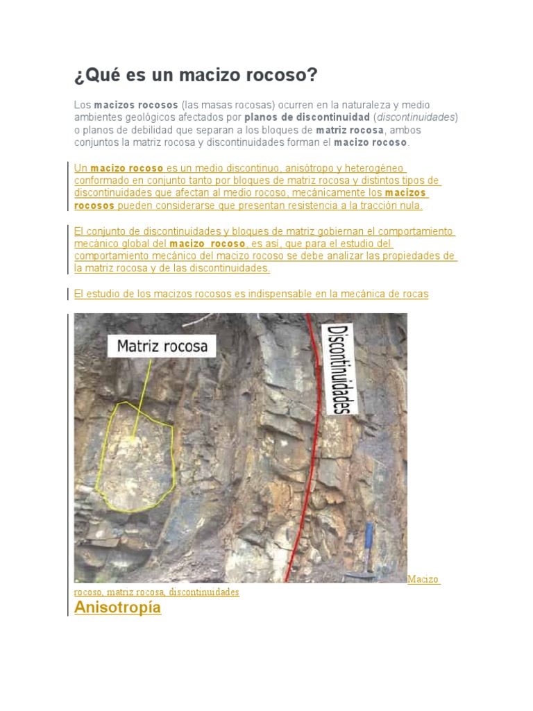 Definición de Macizo Rocoso | PDF | Roca (geología) | Estrato