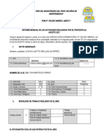 Informe Mesual Del Docente Del Mes de Agosto 2021