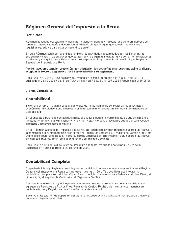 Régimen General Del Impuesto A La Renta | PDF | Impuesto sobre la renta ...