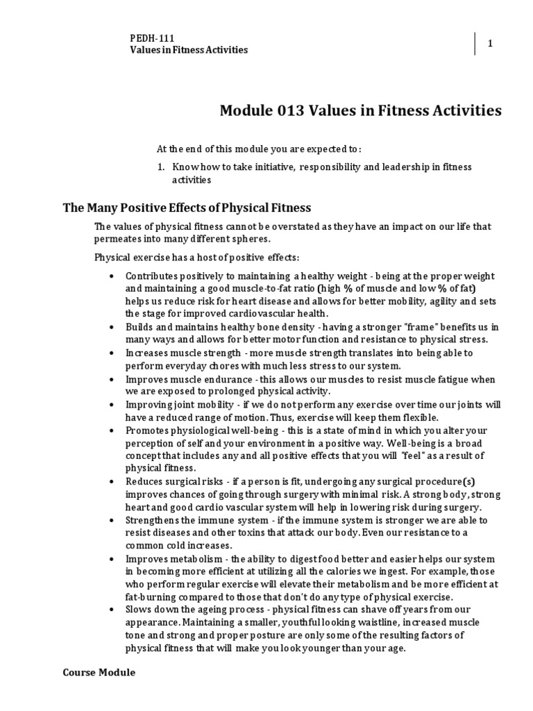Week 017-Module Values in Fitness Activities | PDF