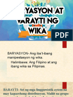 Mga Barayti at Baryasyon NG Wika Report