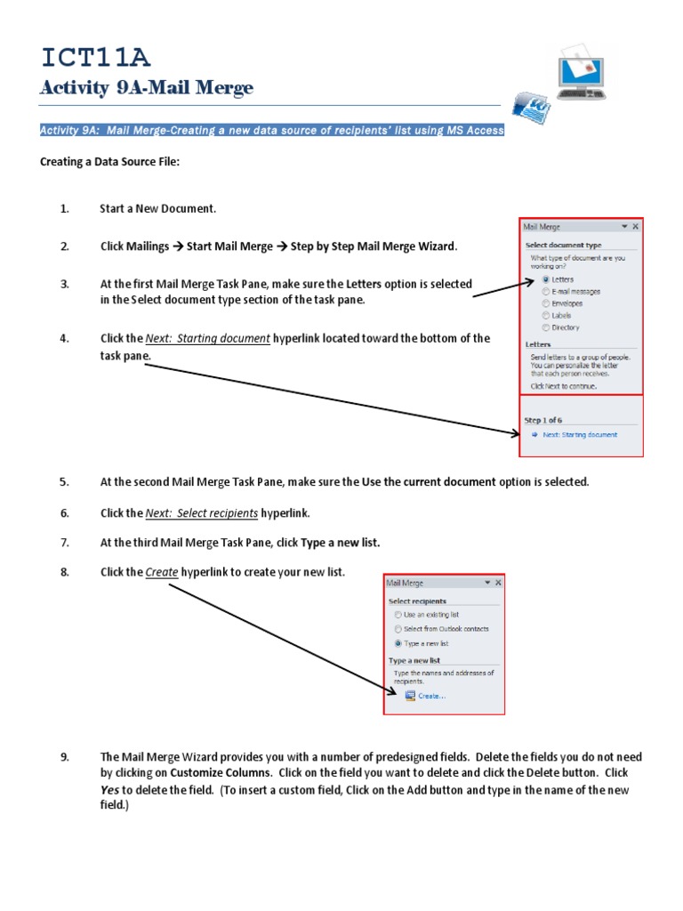 Mail Merge Activity Instructions | PDF | Screenshot | Writing