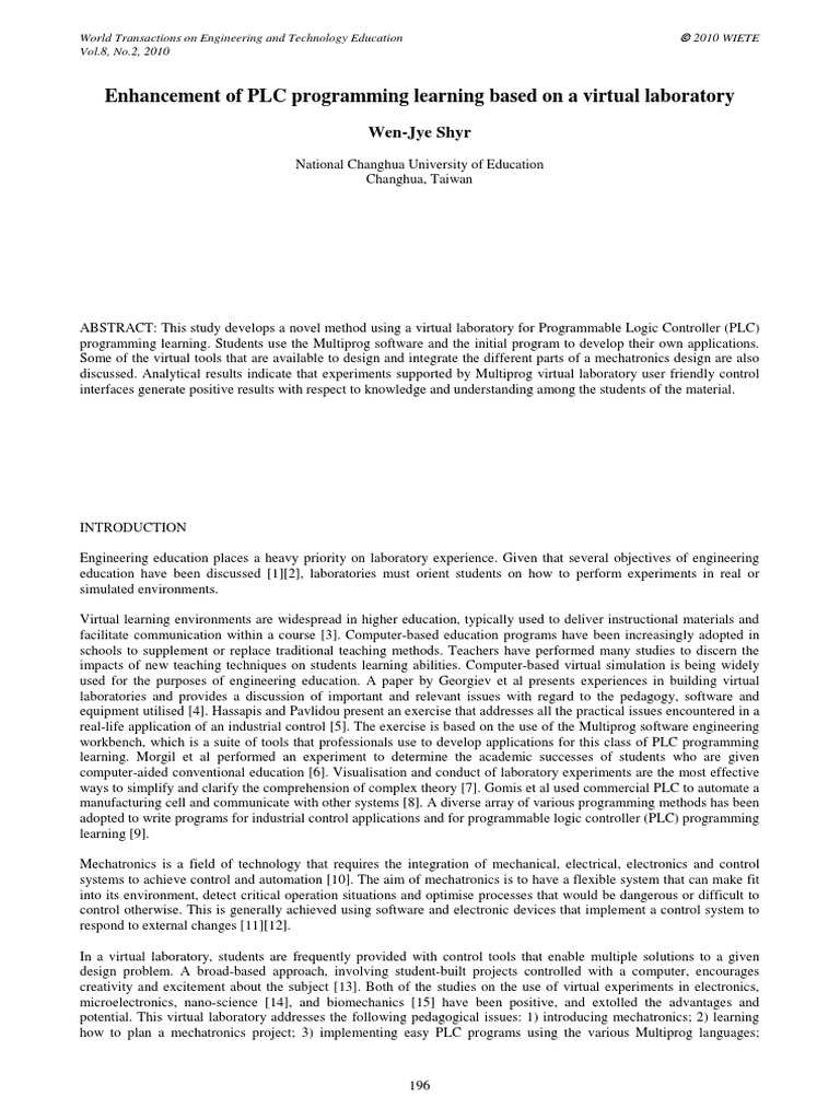 Enhancement of PLC Programming Learning Based On A Virtual Laboratory ...