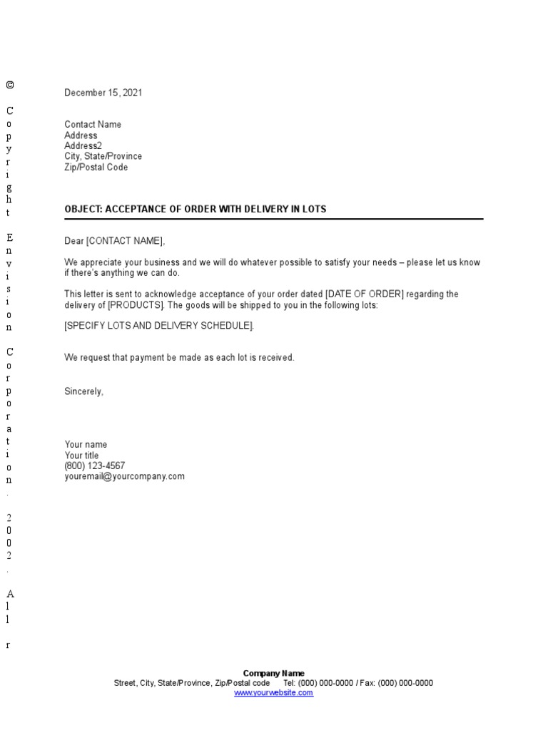 Acceptance of Order With Delivery in Lots | PDF | Law
