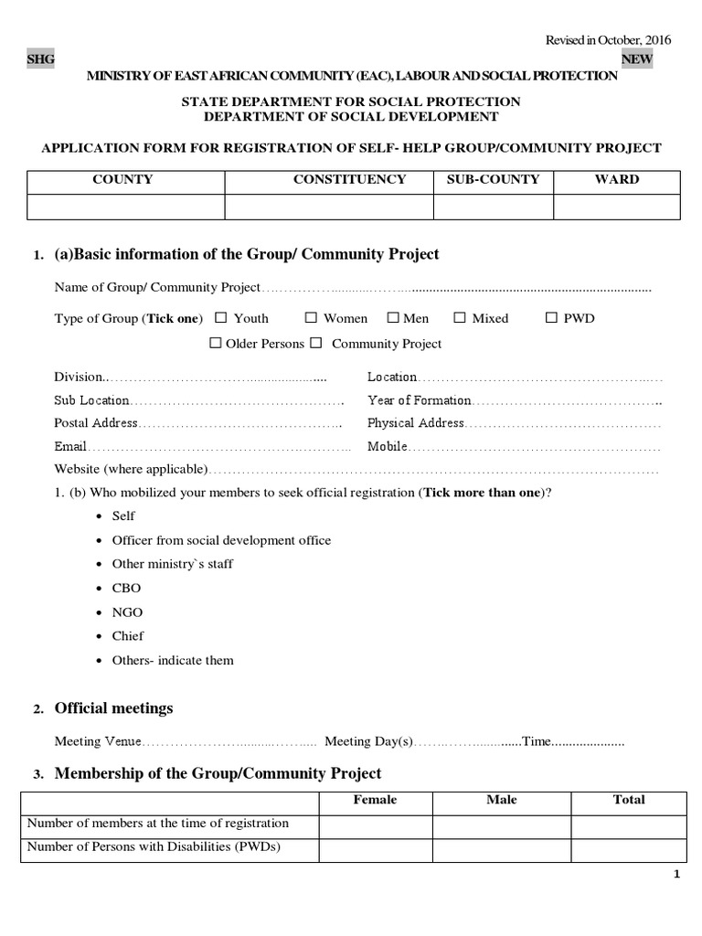 Self-Help Group Registration Form 2024 | PDF | Government
