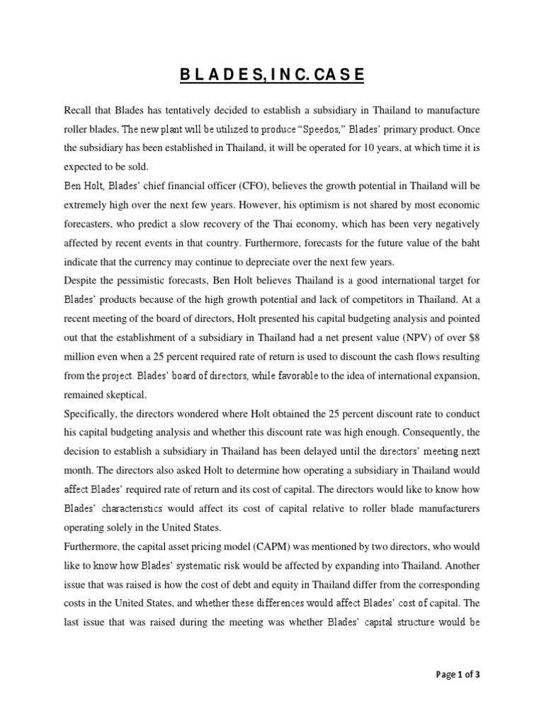 Blades Inc.'s Cost of Capital in Thailand | PDF | Cost Of Capital ...