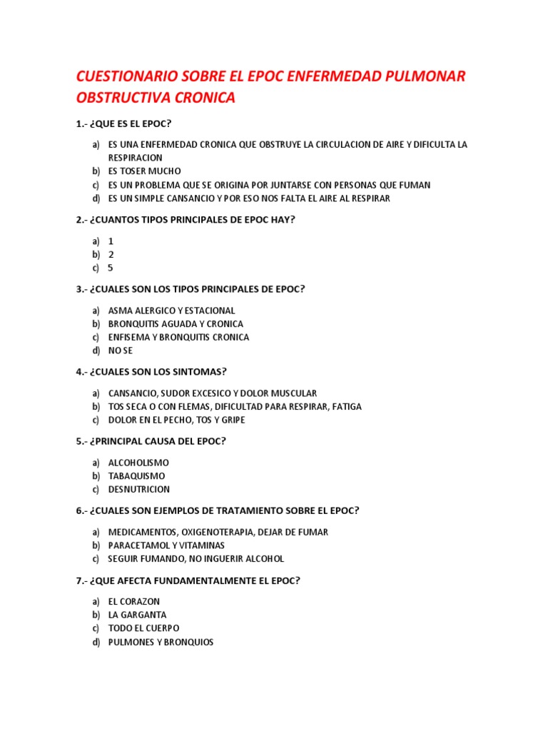 CUESTIONARIO Sobre El Epoc | PDF