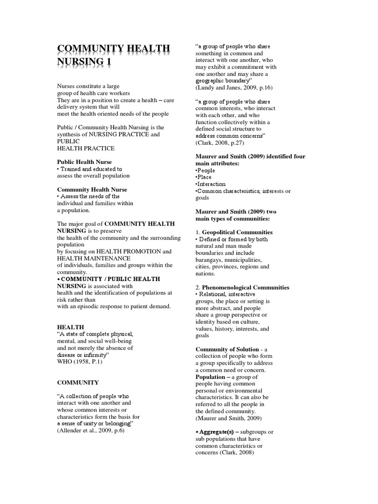 Community Health Nursing Overview | PDF | Preventive Healthcare ...