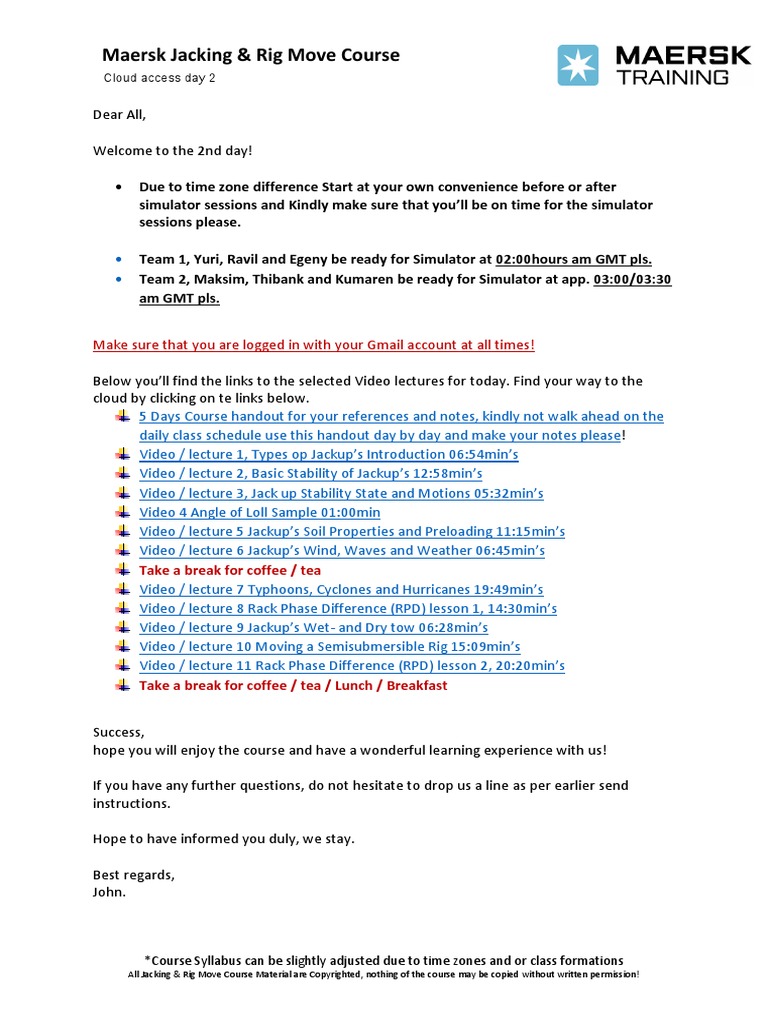 Maersk Jacking & Rig Move Course Day 2 | PDF