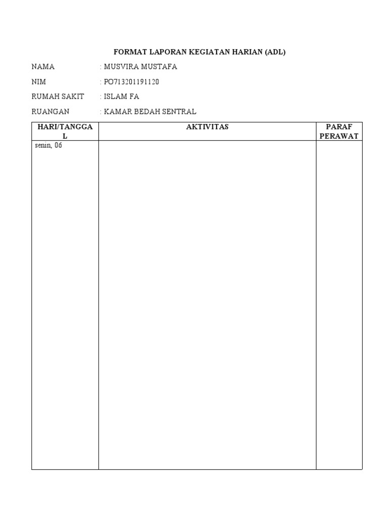 Adl Format Laporan Kegiatan Harian | PDF