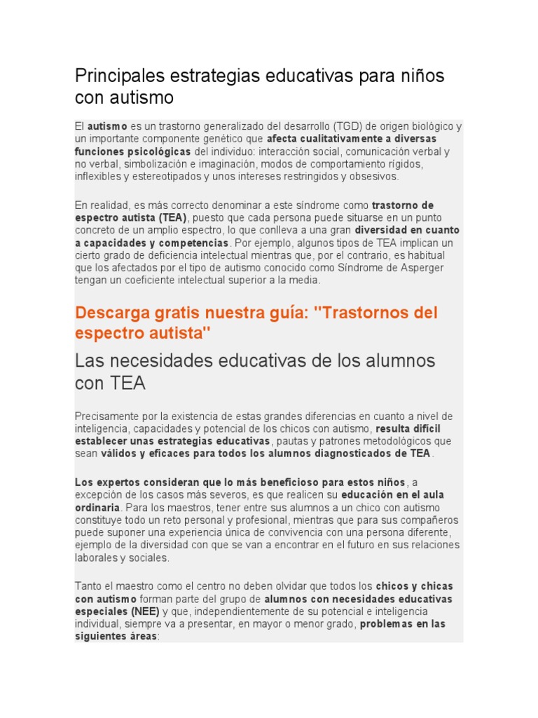 Principales Estrategias Educativas para Niños Con Autismo | Descargar ...