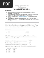 Quezon City University Final Examination 1 Semester (AY-2021-2022) Cost Accounting & Control (SBAC 2D)