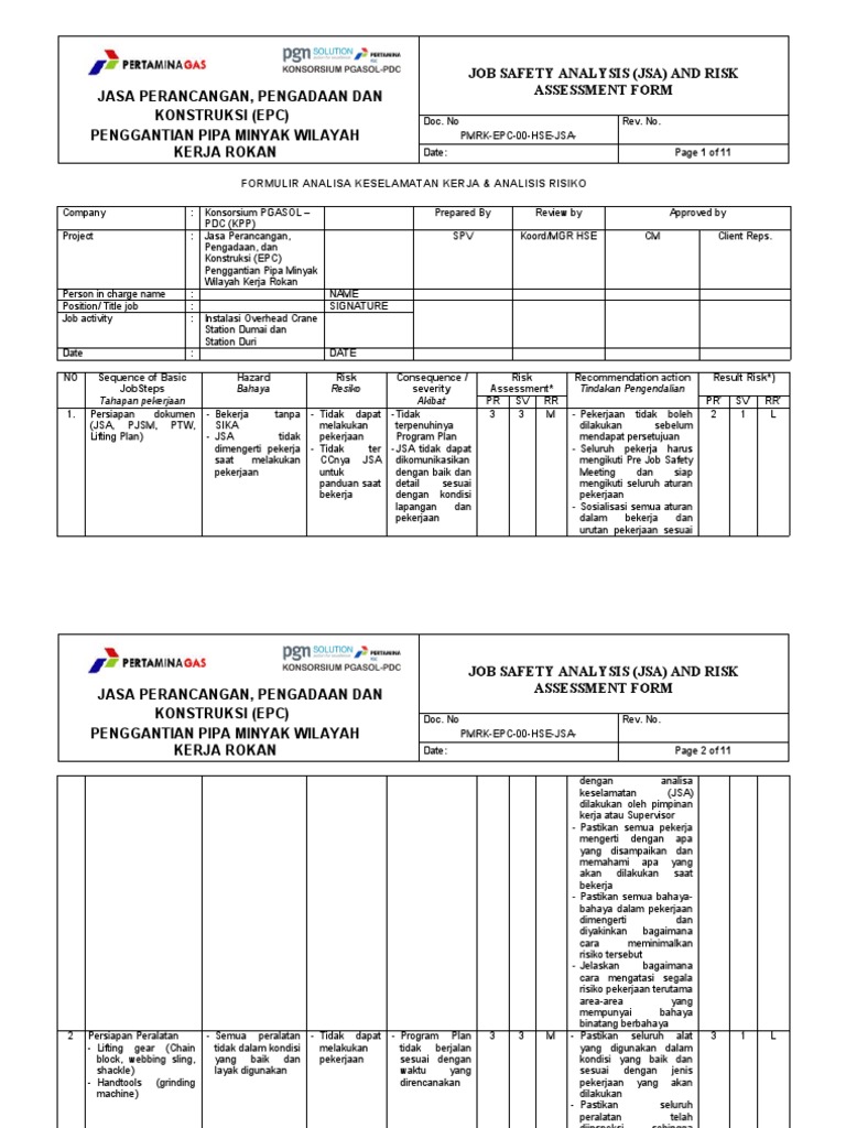 JSA Instalasi Overhead Crane Station Dumai Dan Station Duri PDF