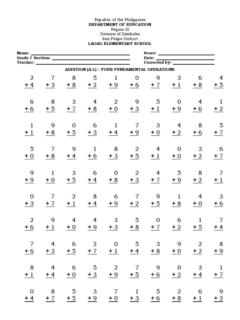 Fundamental Operations Practice Sheets | PDF