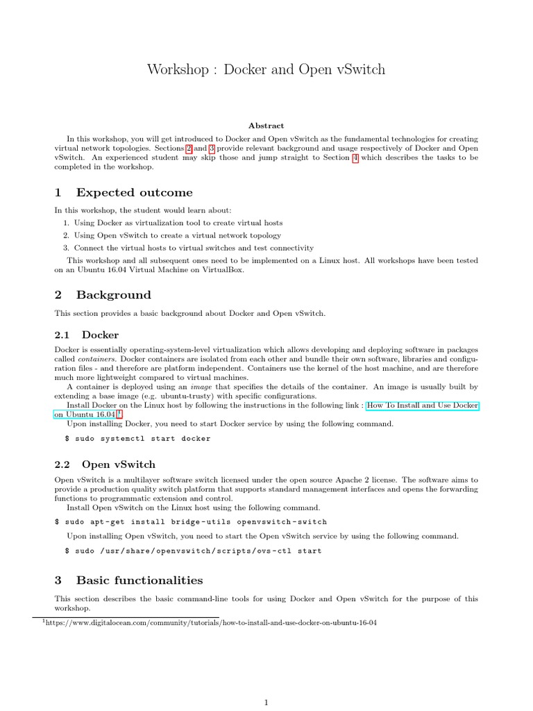 Docker & Open vSwitch Workshop | PDF | Port (Computer Networking ...