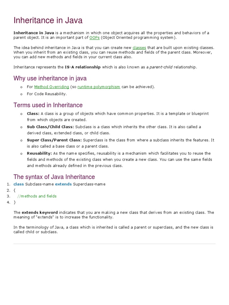 Why Use Inheritance in Java | PDF | Inheritance (Object Oriented ...