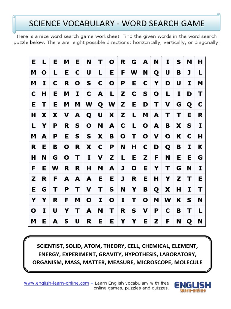 Science Vocabulary Word Search | PDF