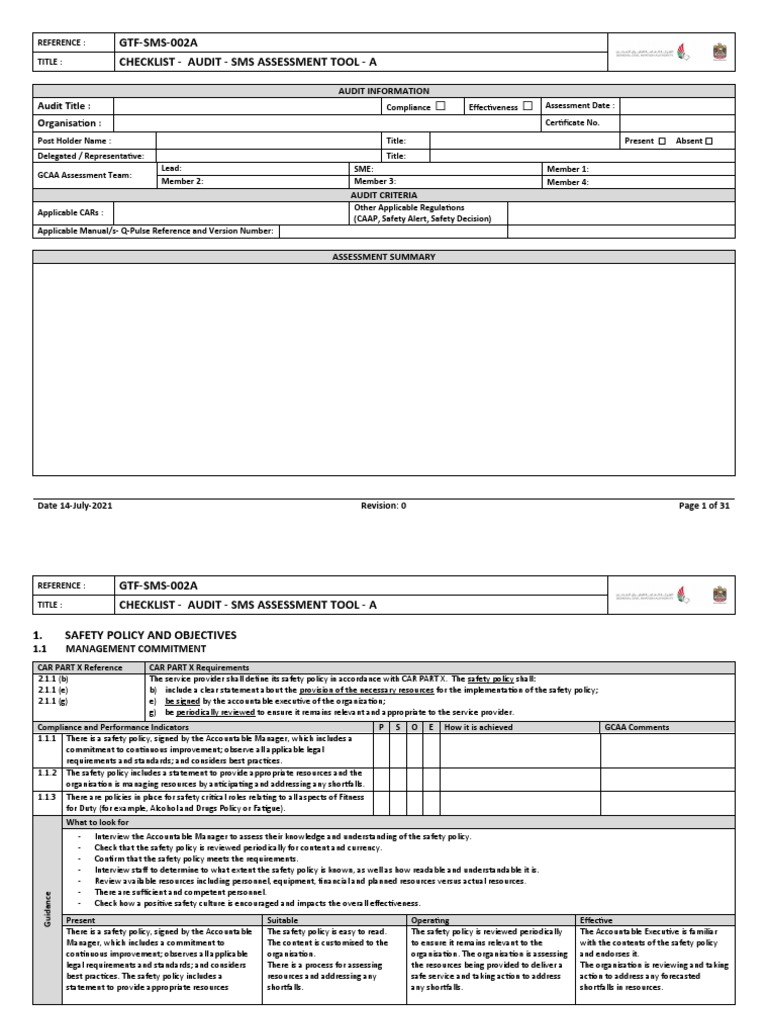SMS Audit Assessment Checklist | PDF | Risk Assessment | Risk