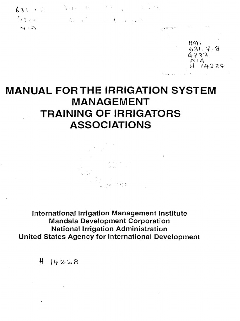 Manual For The Irrigation System Management Training of Irrigators
