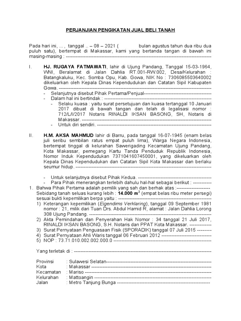 Perjanjian Pengikatan Jual Beli Tanah | PDF