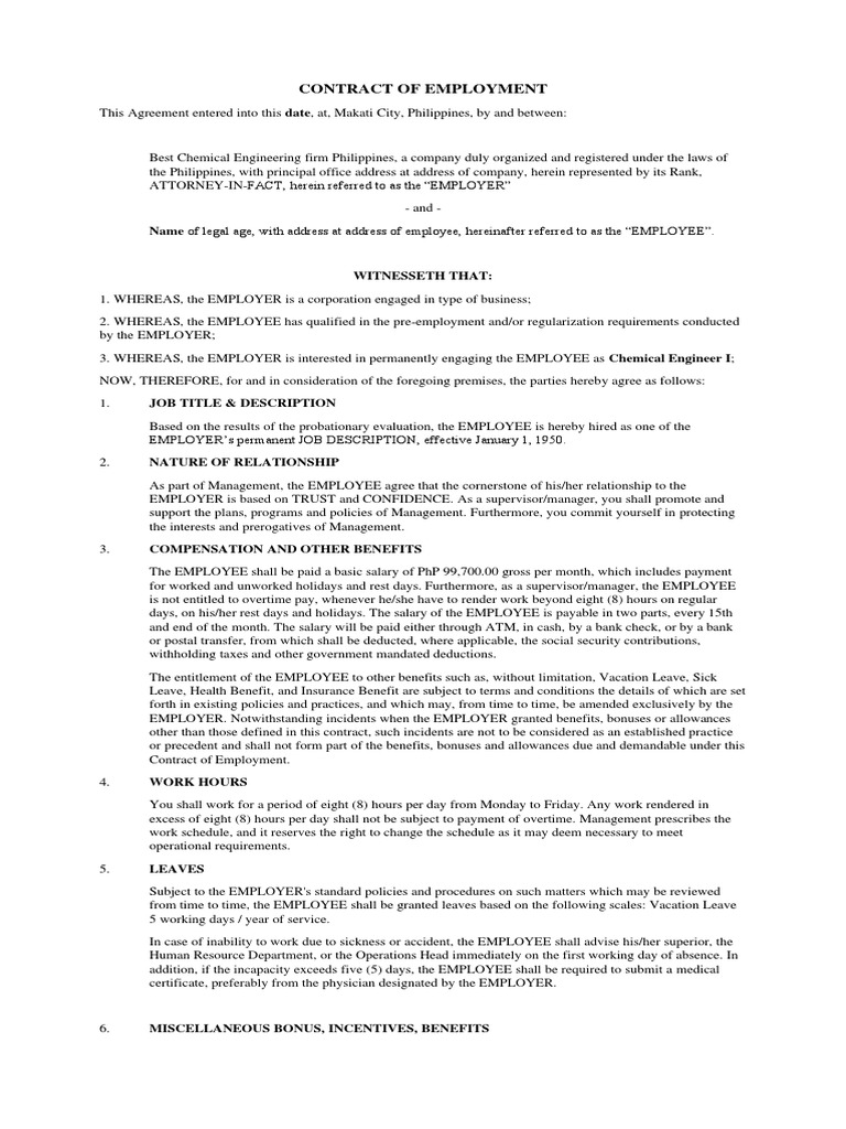 Contract Of Employment Pdf Employment Overtime