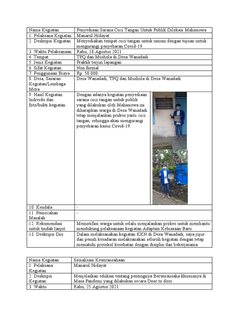 Kegiatan KKN di Desa Wanadadi 2021 | PDF | Karier & Perkembangan